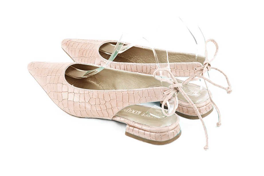 Women's powder pink elegant slingback heels. Pointed toe. Flat flare heels - Rear view